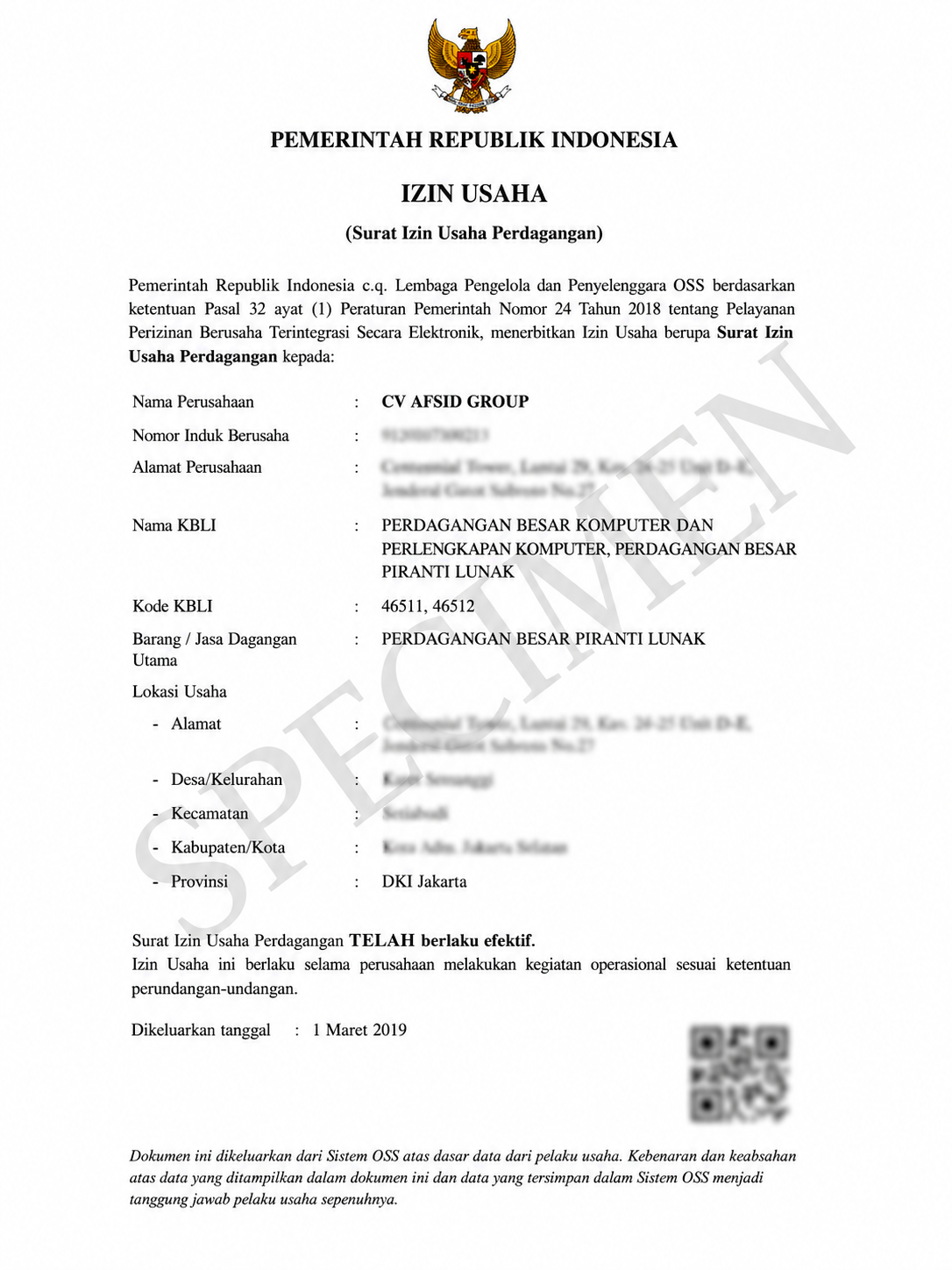 AFSID Group Business License Document - Public Preview
