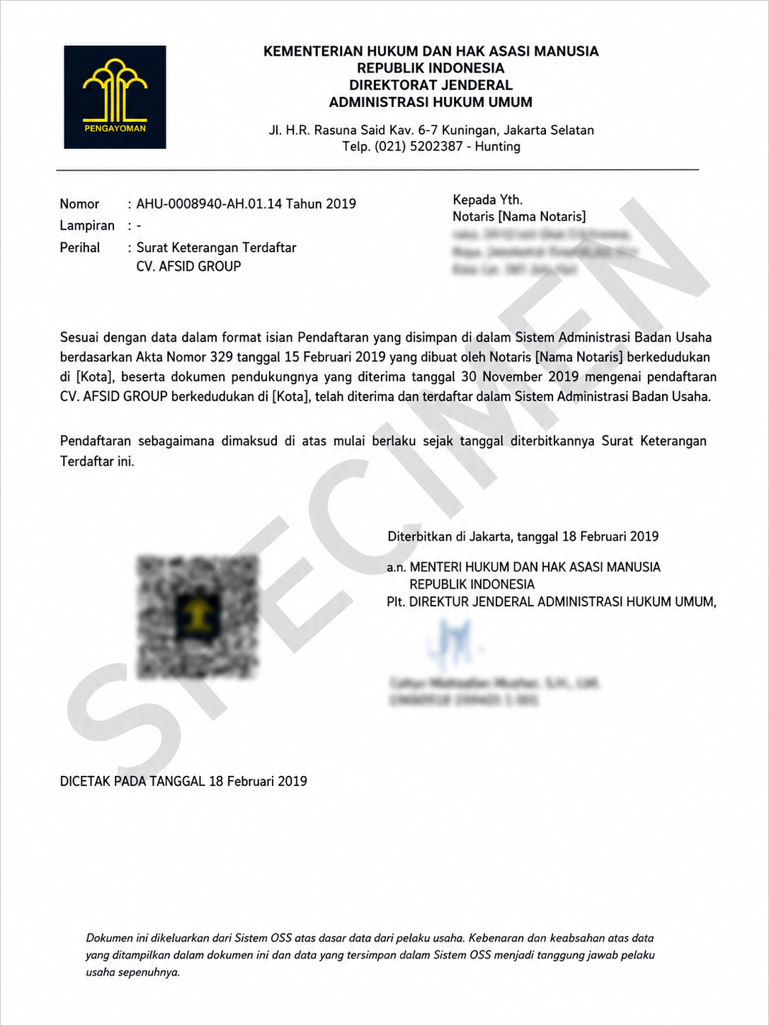 AFSID Group Ministry of Law and Human Rights Document - Public Preview